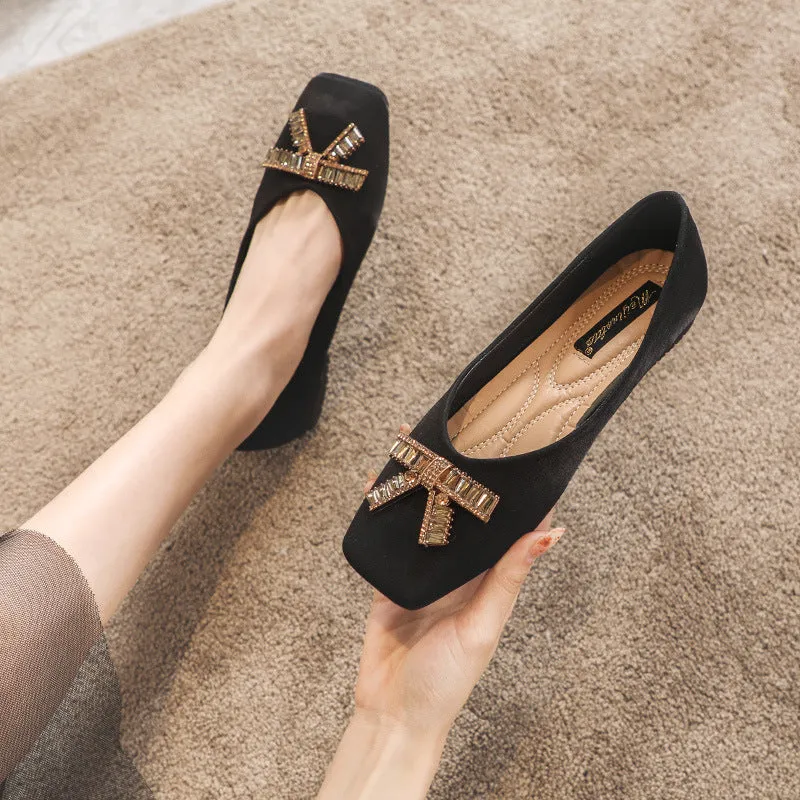 Nanccy Square Head Rhinestone Flat Bottom Women's Shoes
