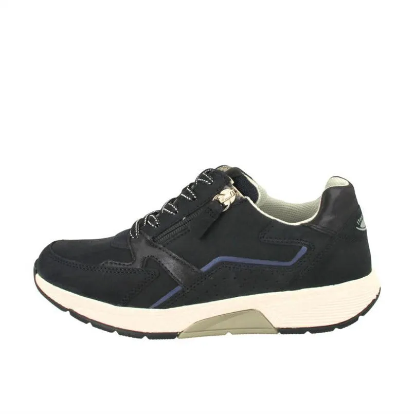 Navy Lace Up Runner With Zip Detailing