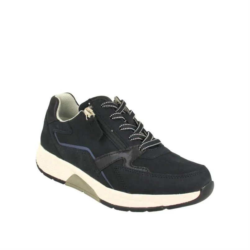 Navy Lace Up Runner With Zip Detailing