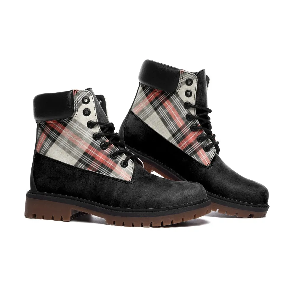 Plaid Accented Casual Leather Lightweight boots TB