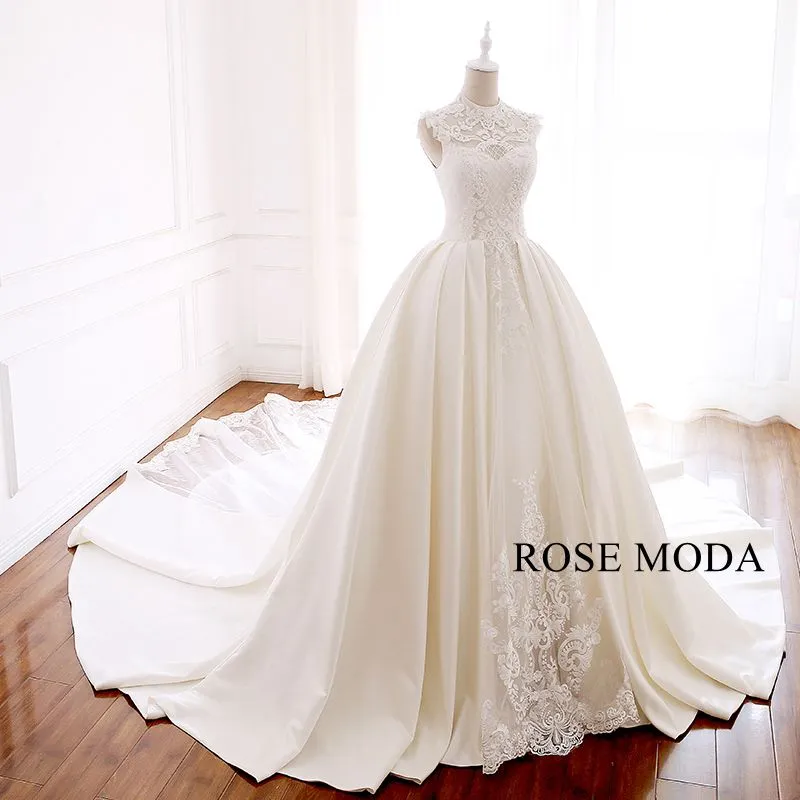 Rosemoda Beaded Lace Satin Ball Gown Wedding Dress