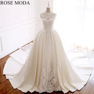 Rosemoda Beaded Lace Satin Ball Gown Wedding Dress