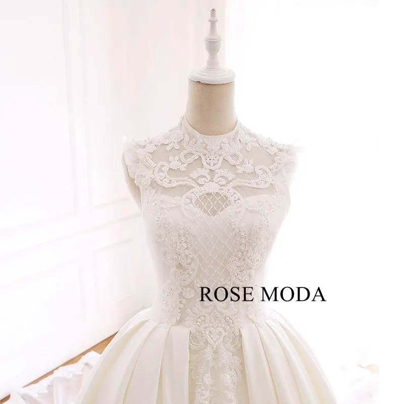 Rosemoda Beaded Lace Satin Ball Gown Wedding Dress