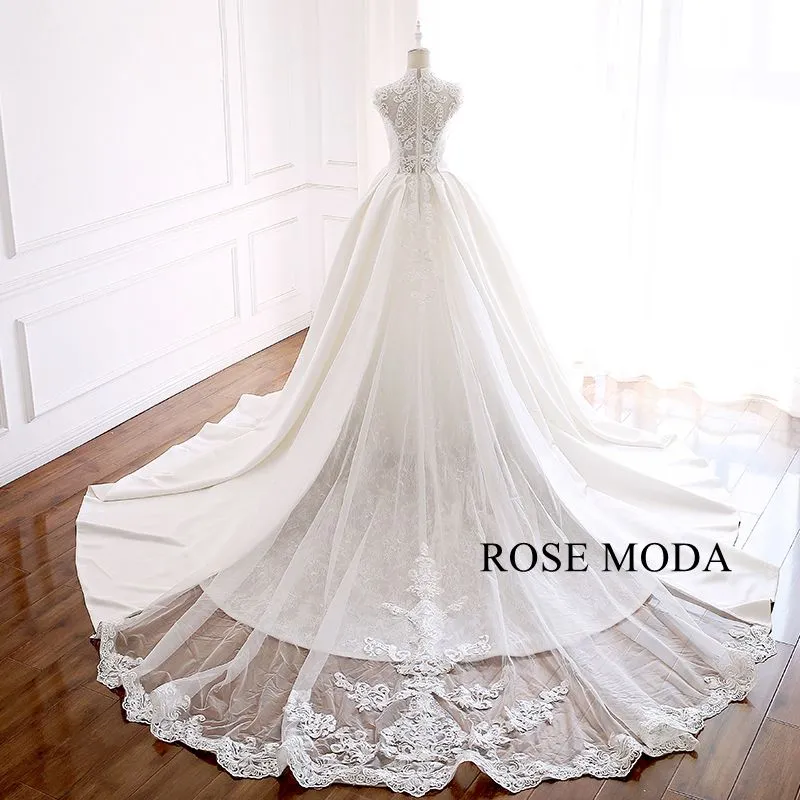 Rosemoda Beaded Lace Satin Ball Gown Wedding Dress