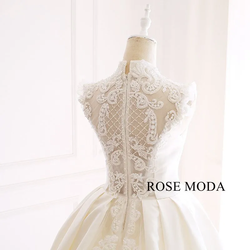 Rosemoda Beaded Lace Satin Ball Gown Wedding Dress