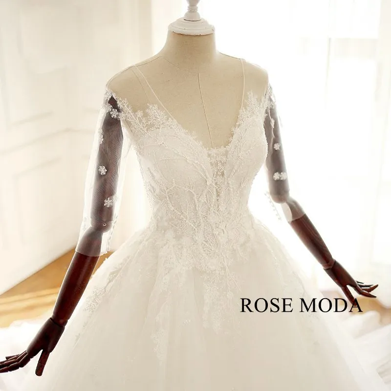 Rosemoda Half Sleeve Lace Ball Gown Wedding Dress