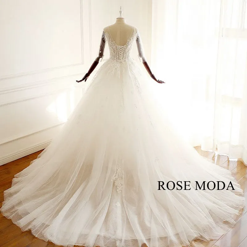 Rosemoda Half Sleeve Lace Ball Gown Wedding Dress