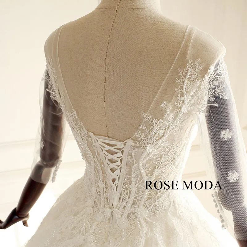Rosemoda Half Sleeve Lace Ball Gown Wedding Dress