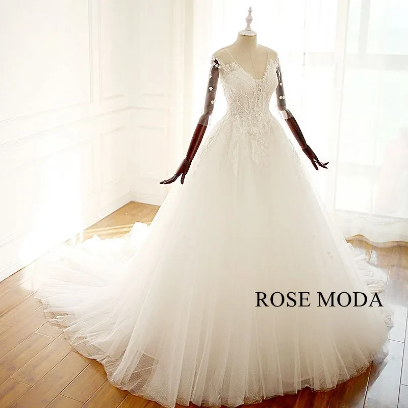 Rosemoda Half Sleeve Lace Ball Gown Wedding Dress