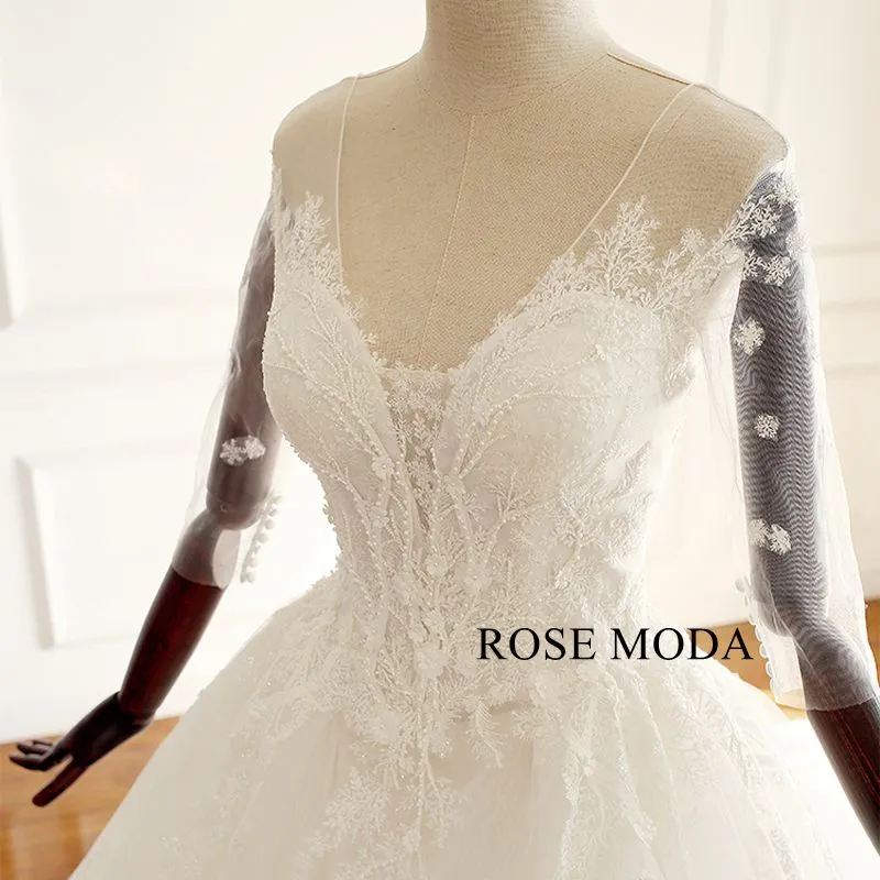 Rosemoda Half Sleeve Lace Ball Gown Wedding Dress