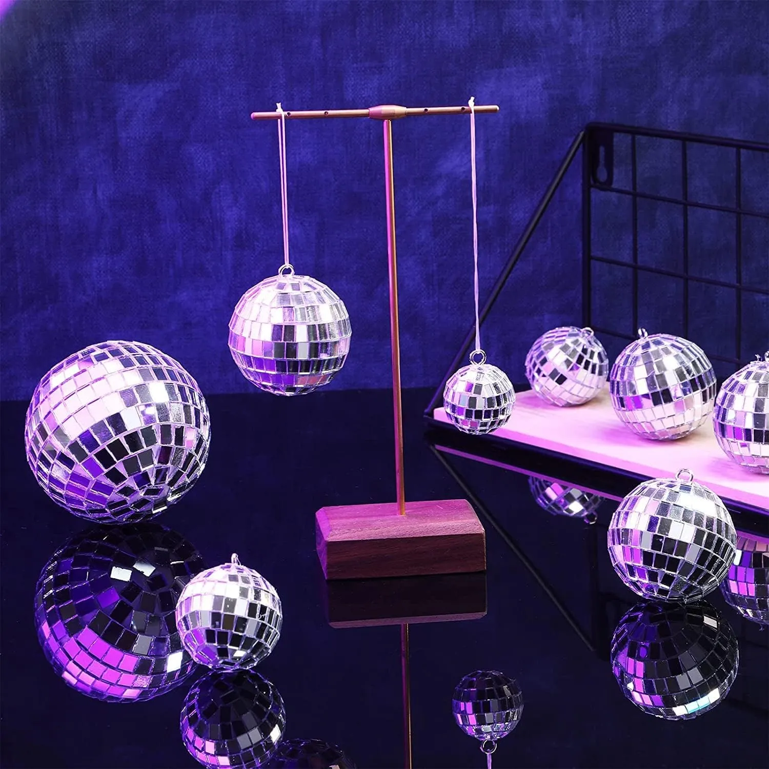 The Decor Affair Twinkle and Twirl: Assorted Hanging Mirror Combo - 15 Pcs Disco Ball Mirrors in Various Dimensions