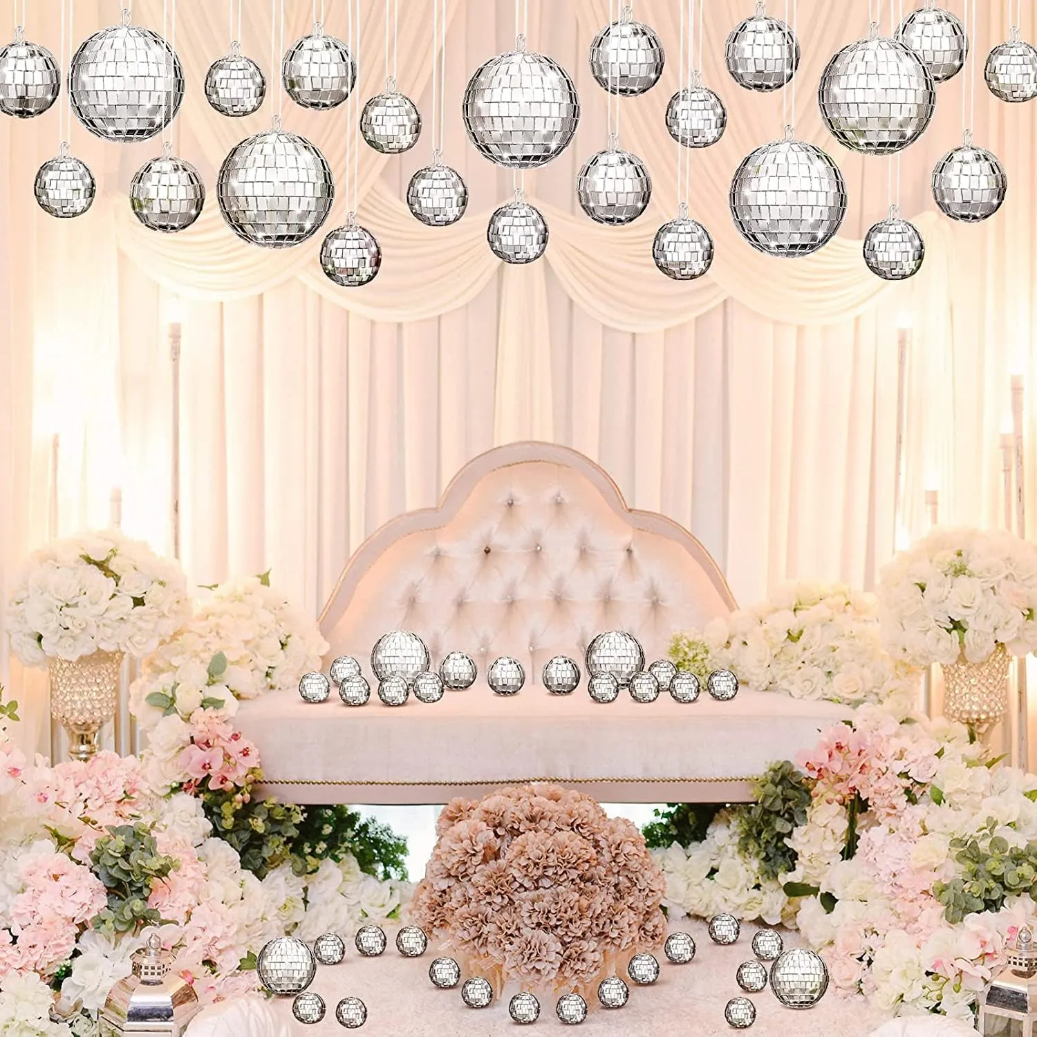 The Decor Affair Twinkle and Twirl: Assorted Hanging Mirror Combo - 15 Pcs Disco Ball Mirrors in Various Dimensions