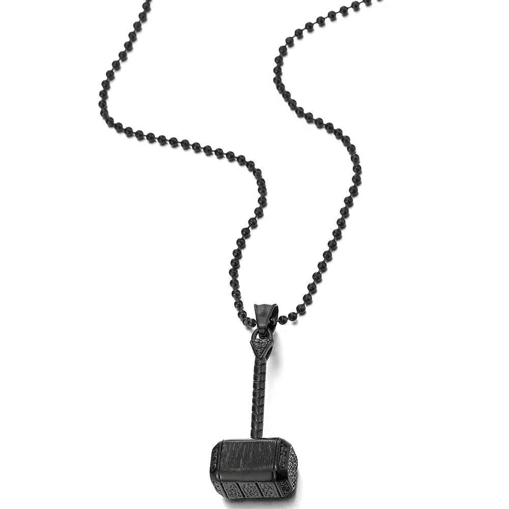 Thor's Hammer Necklace With Steel Ball Chain In Silver, Black, Or Gold