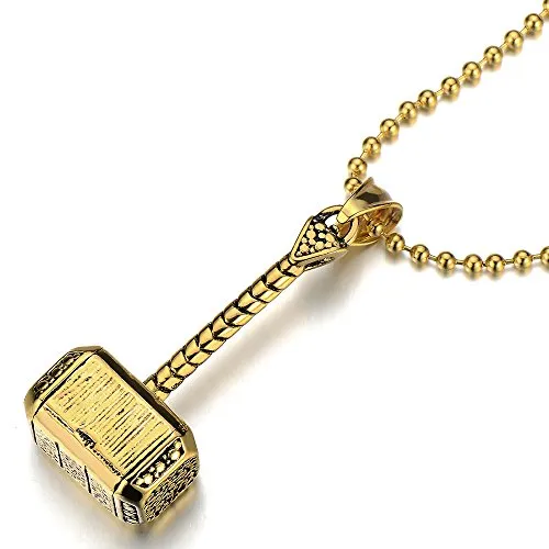 Thor's Hammer Necklace With Steel Ball Chain In Silver, Black, Or Gold