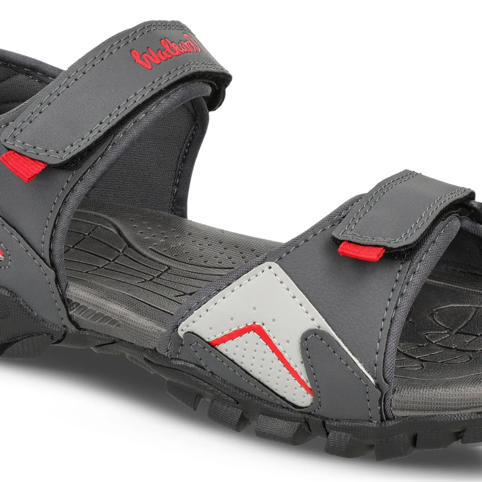 Walkaroo Men Strappy Floater Sandals  - WC4362 Grey Red