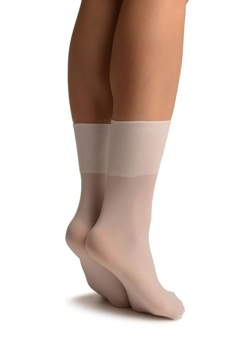 White Opaque with Very Wide Top Ankle High Socks
