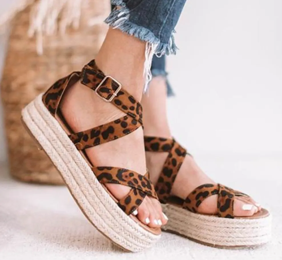 Womens Flat Shoes Hemp Rope Cross Strap Sandals