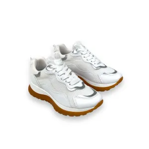 Women's Sedf White Mesh Lace Up Summer Daily Walking Sports Sneaker 3 Cm