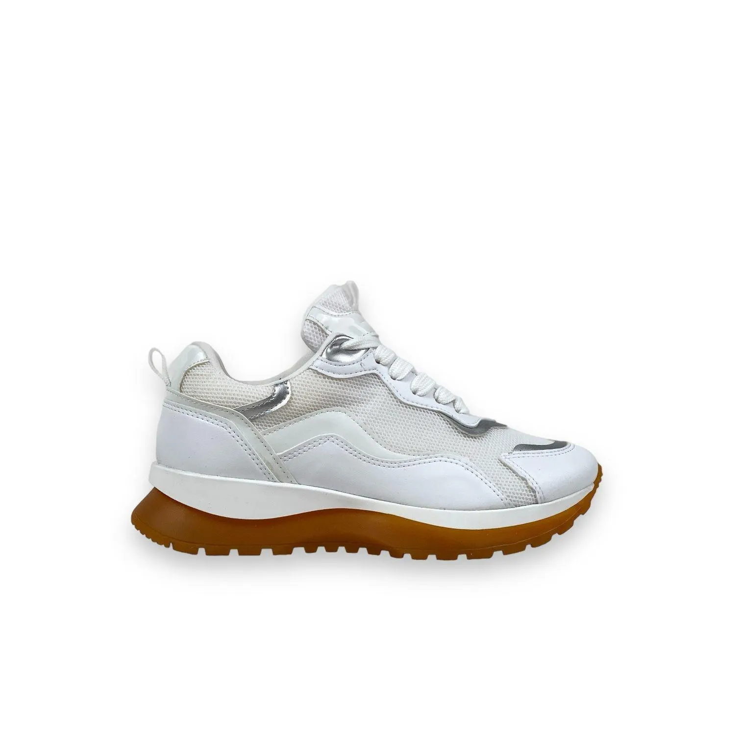 Women's Sedf White Mesh Lace Up Summer Daily Walking Sports Sneaker 3 Cm