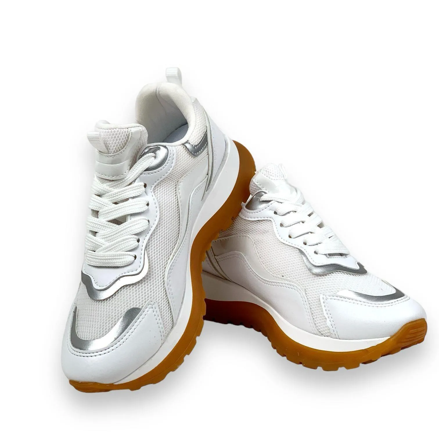 Women's Sedf White Mesh Lace Up Summer Daily Walking Sports Sneaker 3 Cm