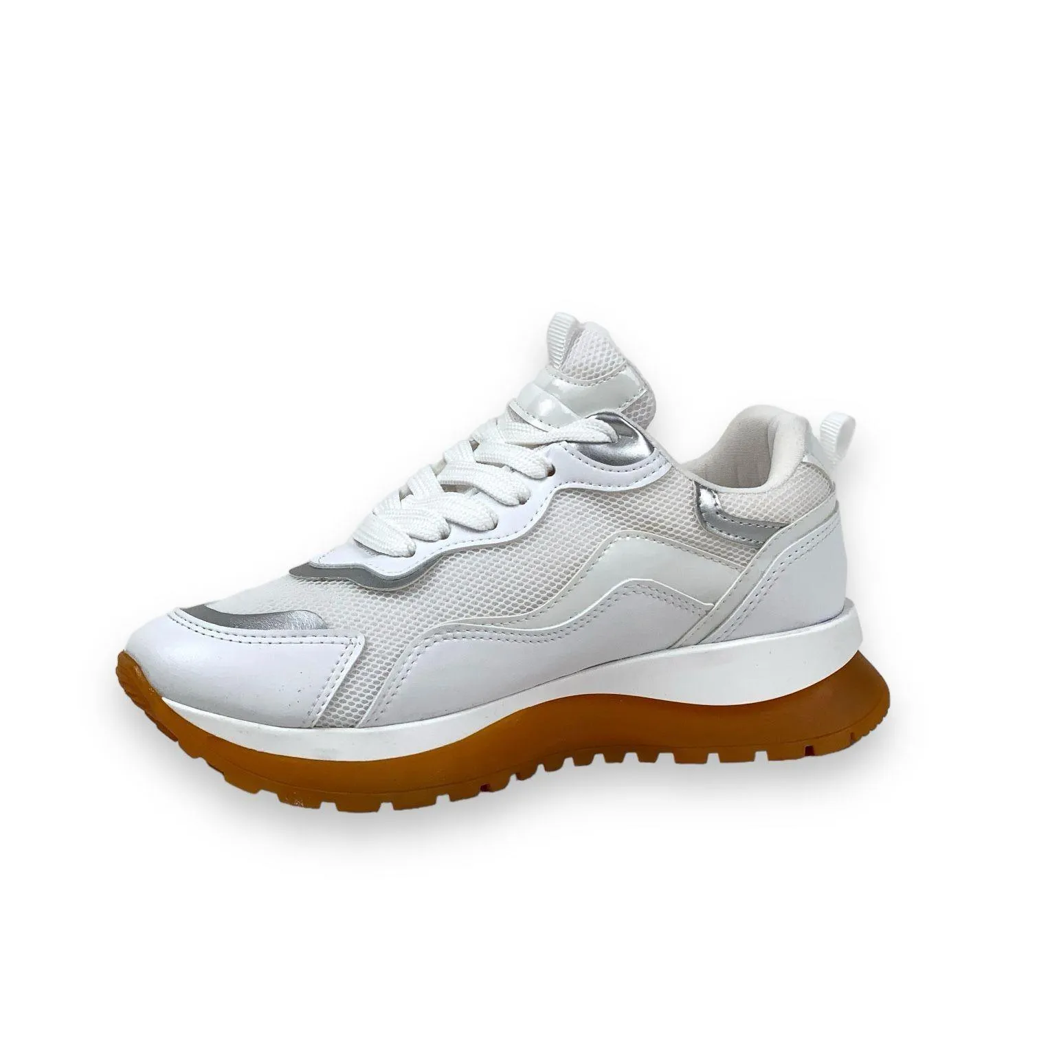 Women's Sedf White Mesh Lace Up Summer Daily Walking Sports Sneaker 3 Cm